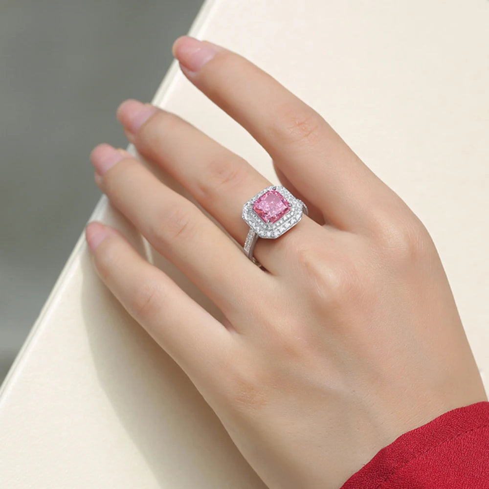 Quadrat Ring - Prinzessin Rosa Moissanit