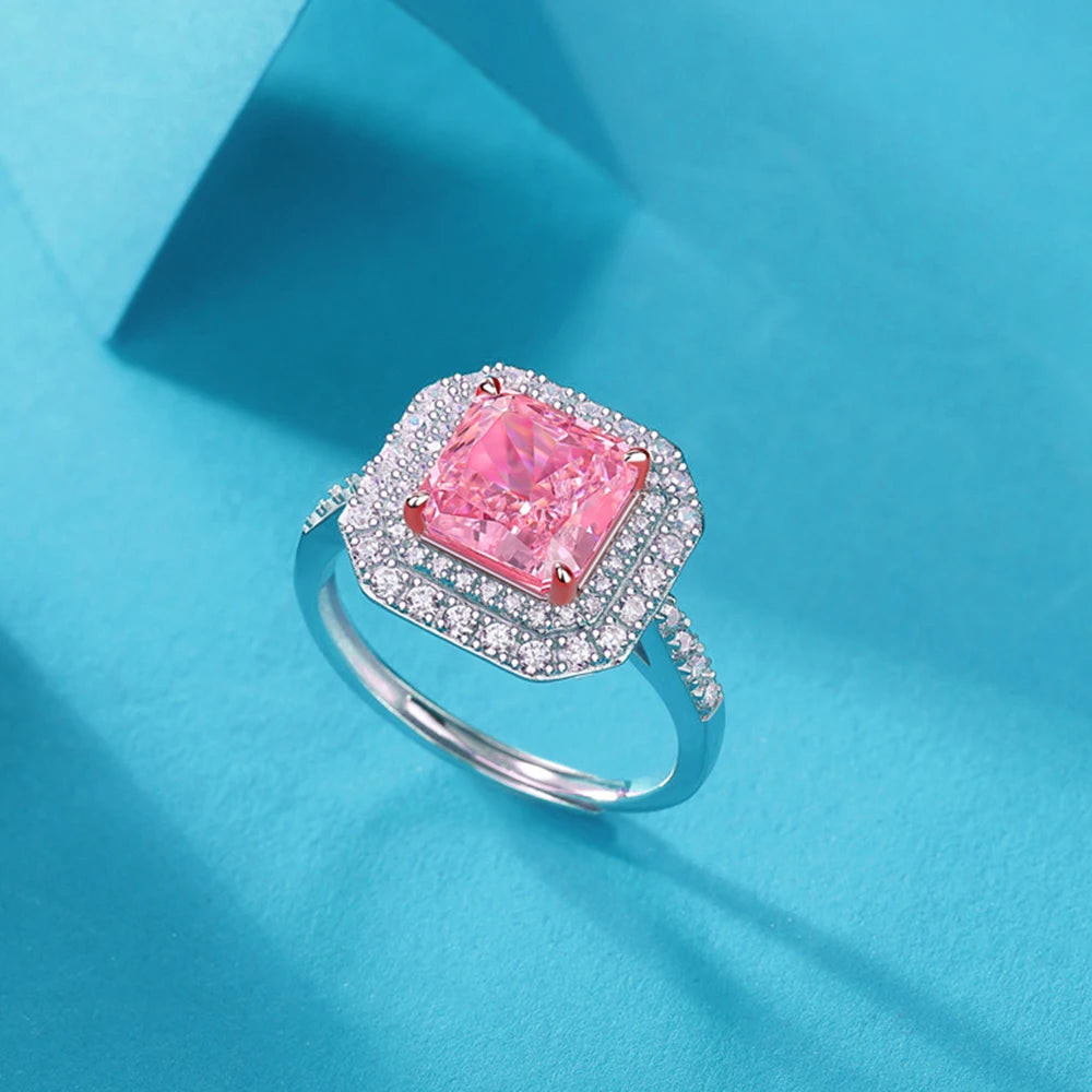 Quadrat Ring - Prinzessin Rosa Moissanit